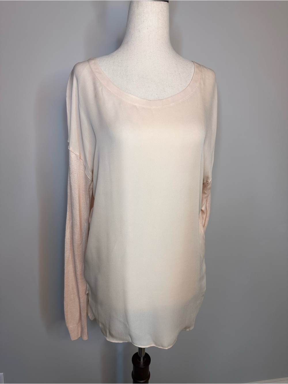 NWT sz M Vince long sleeve tunic blouse crew neck blush pink silk linen blend